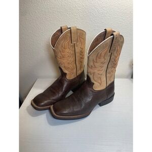 Justin Boots 9EE Mens Square Toe Leather Cowboy Western Boots Brown Tan